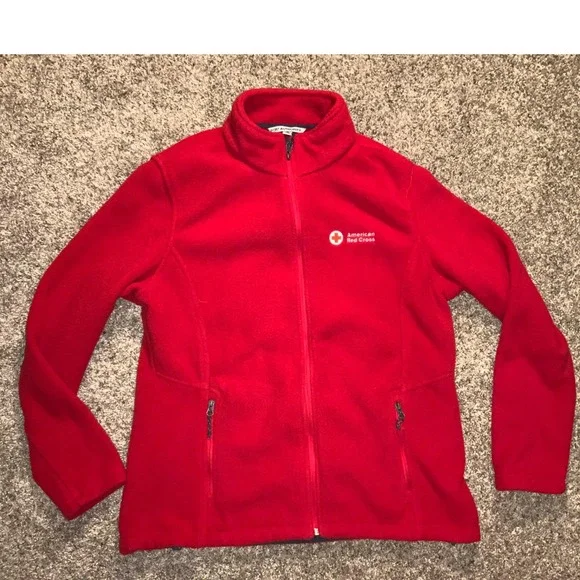 American Red Cross Port Authority Red Fleece Jacket Women's XL Full Zip Pockets - Picture 1 of 4